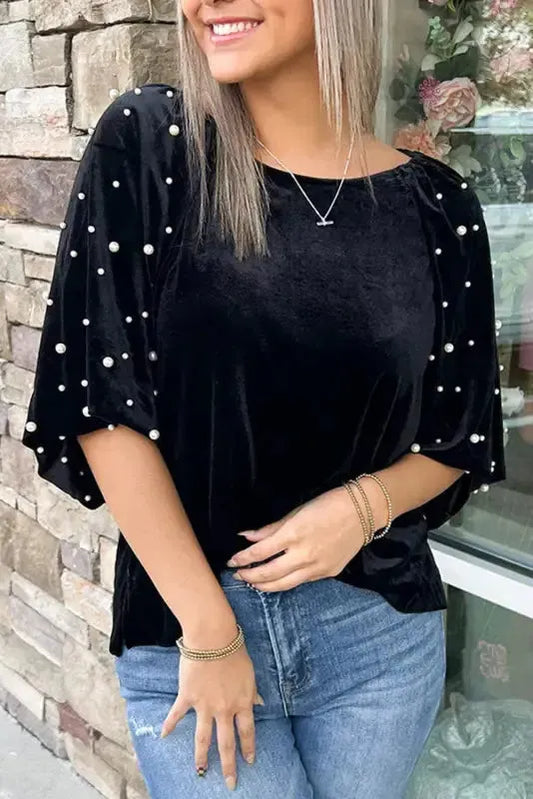 Onyx Bead Velvet Tunic Top