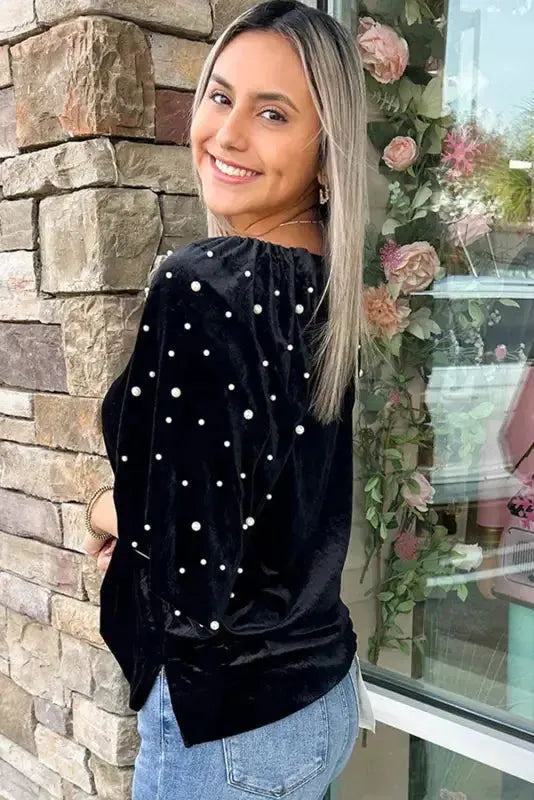 Onyx Bead Velvet Tunic Top