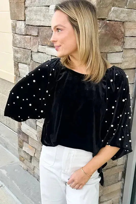 Onyx Bead Velvet Tunic Top