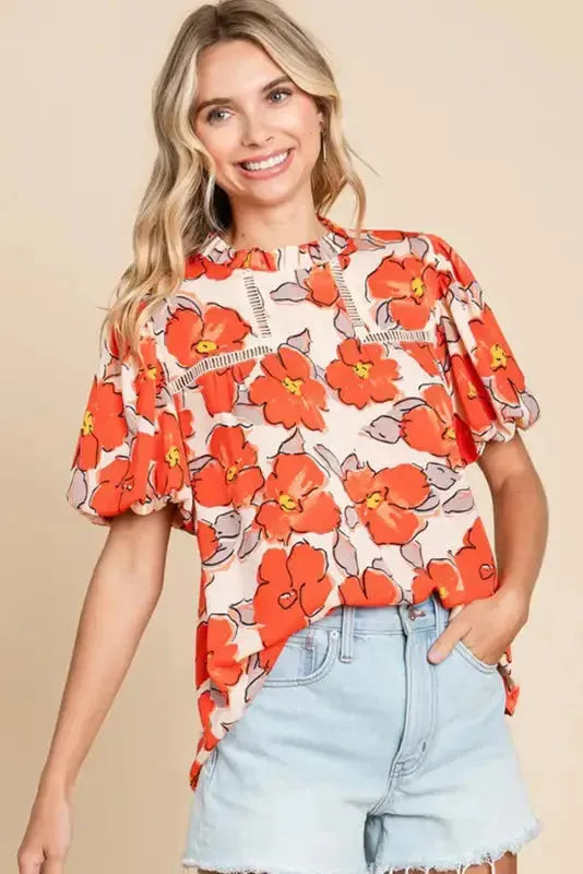 Orange Floral Loose Blouse