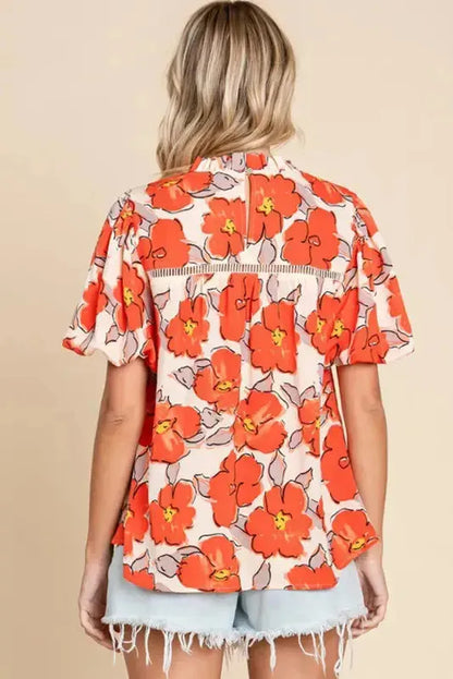 Orange Floral Loose Blouse