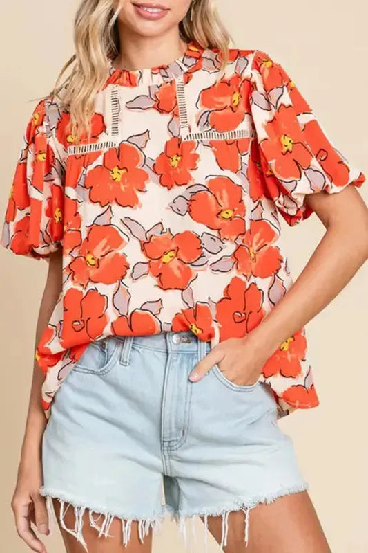 Orange Floral Loose Blouse