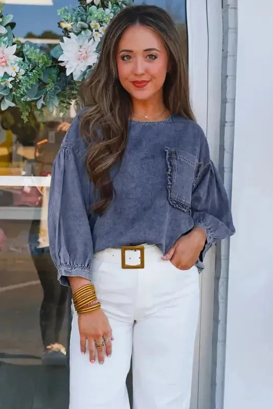 Pocket Play Denim Blouse
