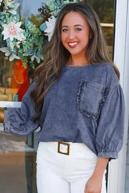 Pocket Play Denim Blouse