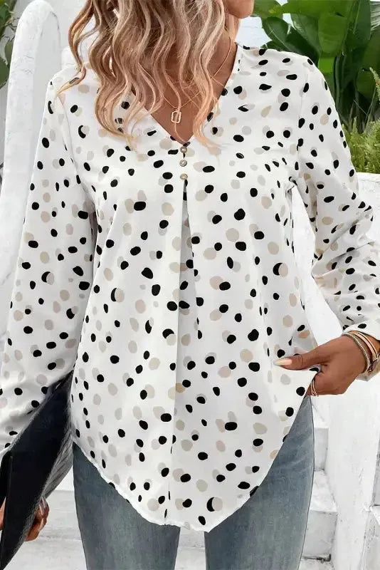 Polka Charm V-Neck Blouse