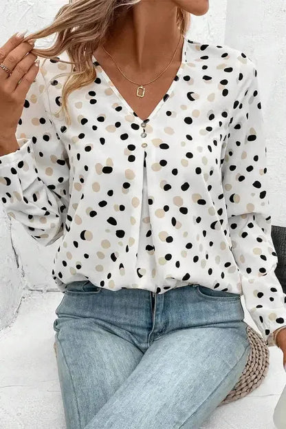 Polka Charm V-Neck Blouse