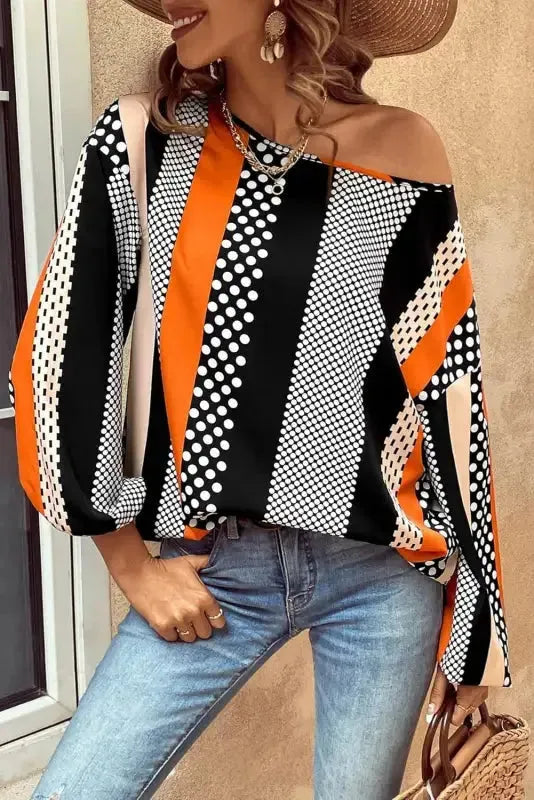 Polka Dot Blouse - Black & Orange