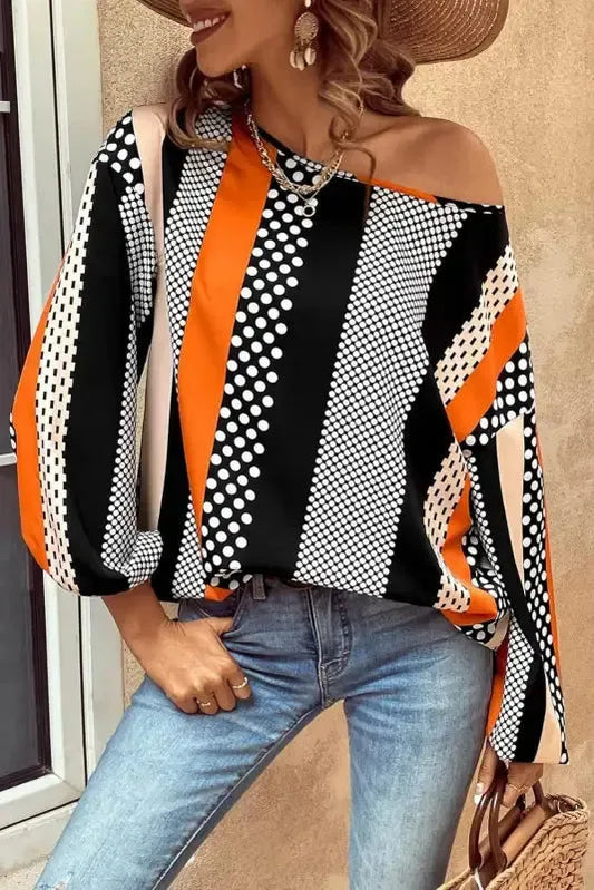 Polka Dot Blouse - Black & Orange