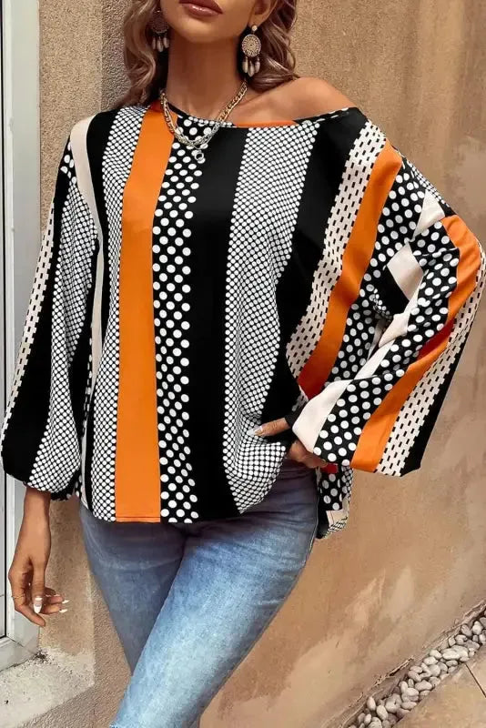 Polka Dot Blouse - Black & Orange