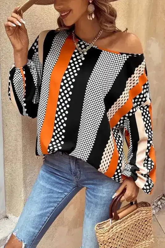 Polka Dot Blouse - Black & Orange