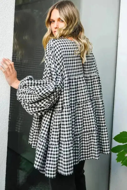 Retro Checkered Babydoll Blouse