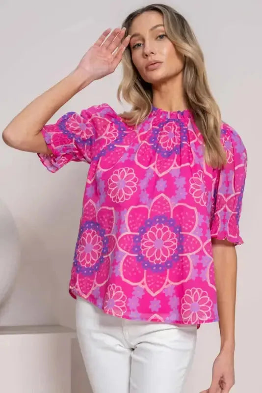 Rose Floral Smocked Blouse