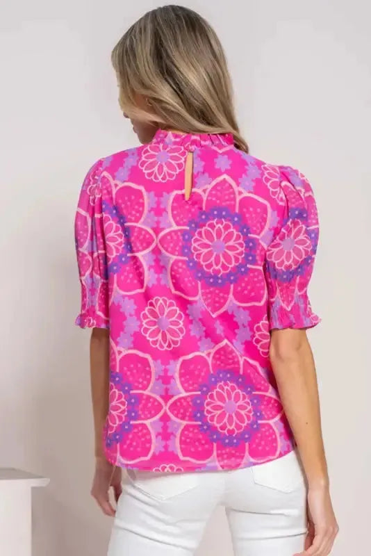 Rose Floral Smocked Blouse