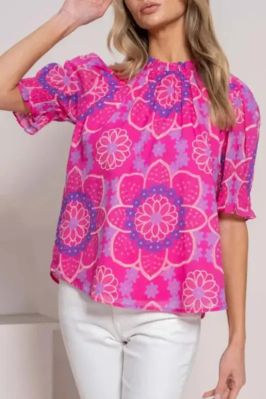 Rose Floral Smocked Blouse