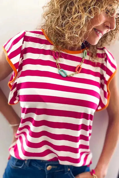 Rose Red Striped Blouse