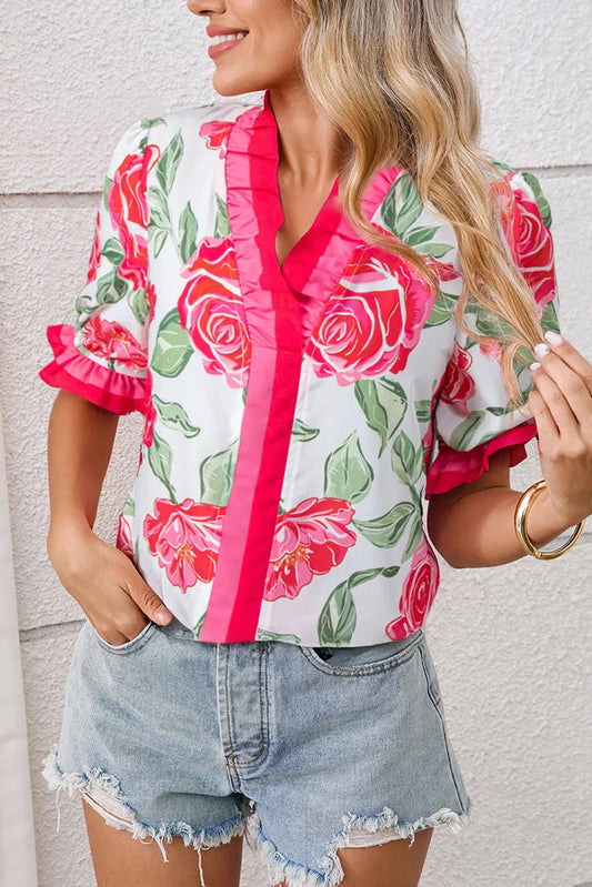 Fashionfitz Rosy Bloom Frill Blouse for Trendy Looks