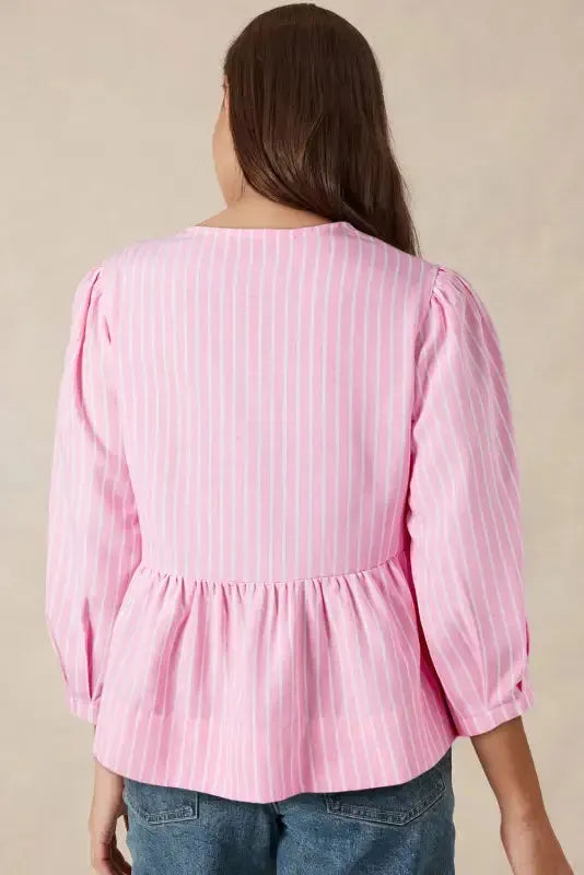Rosy Ribbon Puff Blouse