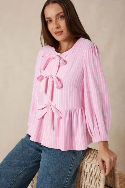 Rosy Ribbon Puff Blouse