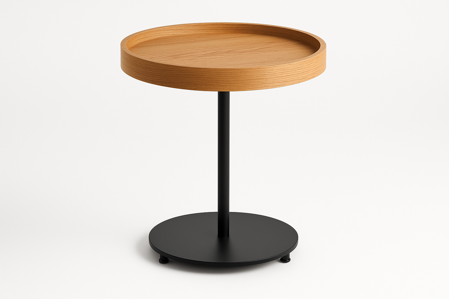 Round Side Table A=Modern furniture built for daily use. Balanced proportions, durable materials, and easy maintenance for a clean home setup.

Materials: Engineered wood top, steel base
Care: Wipe clean; avoid abrasives
Ideal use: Bedside, sofa side
Lightweight yet sturdy
Raised lip edge
Adjustable leveling feet

Colour: Natural Oak