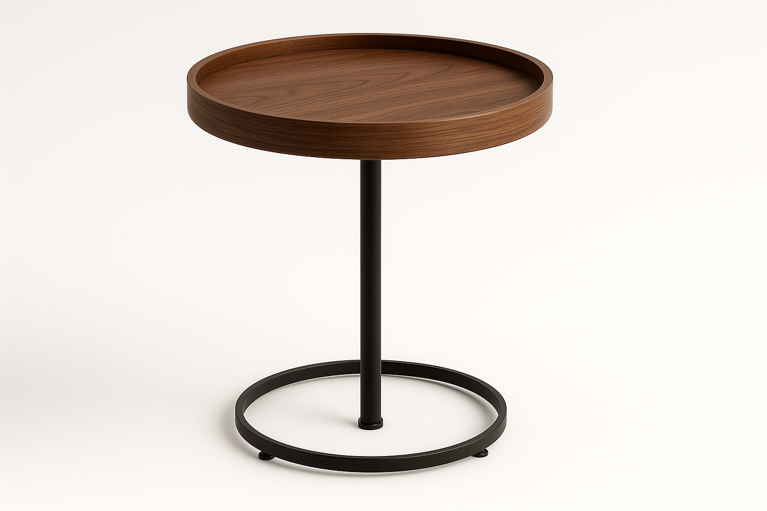 Round Side Table A=Modern furniture built for daily use. Balanced proportions, durable materials, and easy maintenance for a clean home setup.

Materials: Engineered wood top, steel base
Care: Wipe clean; avoid abrasives
Ideal use: Bedside, sofa side
Lightweight yet sturdy
Raised lip edge
Adjustable leveling feet

Colour: Walnut