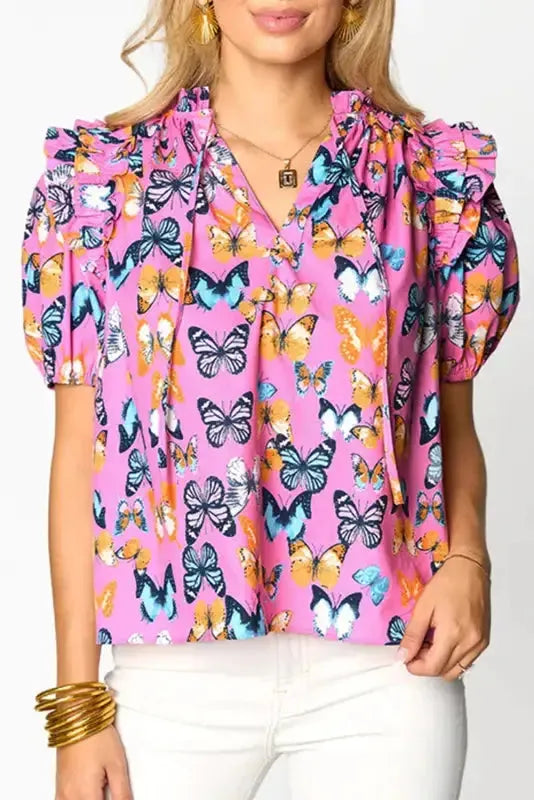 Ruffled Sleeve Butterfly Blouse