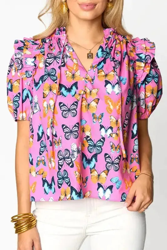 Ruffled Sleeve Butterfly Blouse