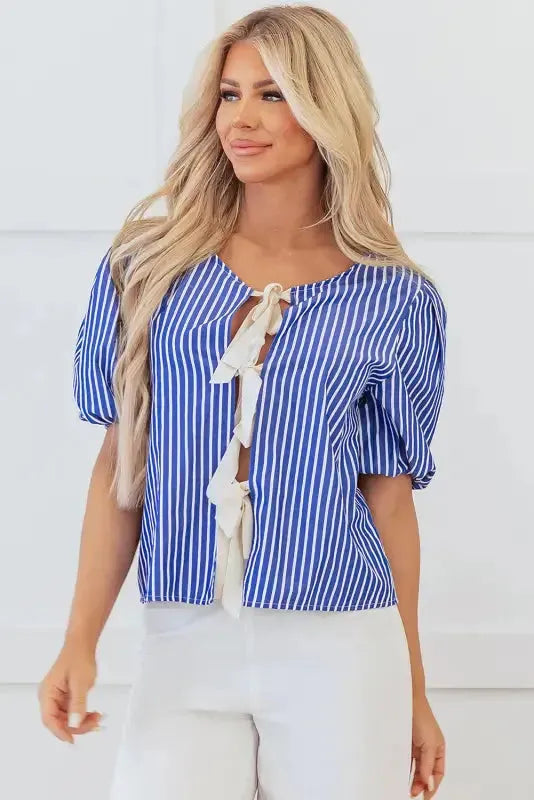 Stripe Delight Ribbon Blouse