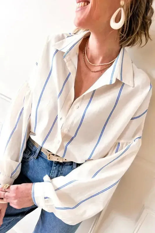 Striped Puff Sleeve Blouse – Flowy Bubble Shirt for Women