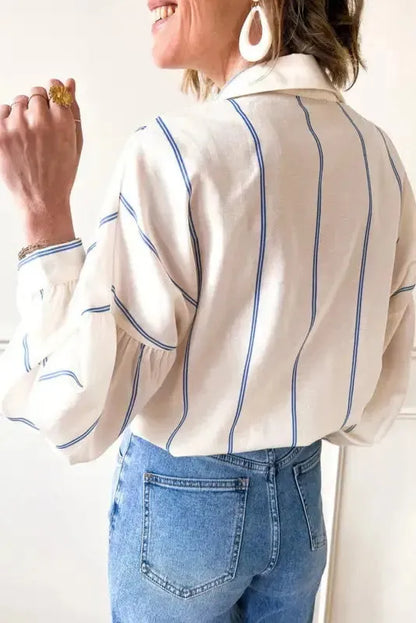 Striped Puff Sleeve Blouse – Flowy Bubble Shirt for Women