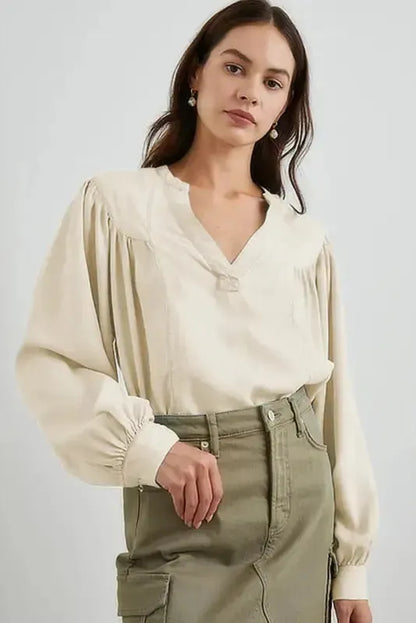 Stylish Notched V-Neck Blouse