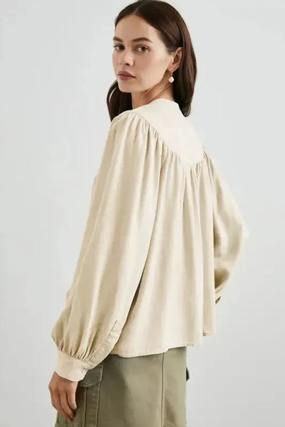 Stylish Notched V-Neck Blouse