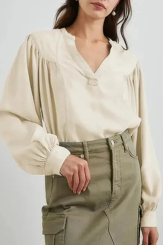Stylish Notched V-Neck Blouse