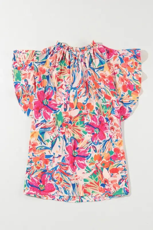 Summer Blouse - Floral Ruffled Sleeve V Neck