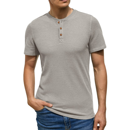 GIRUNS Men’s Short Sleeve Waffle Henley T-Shirt