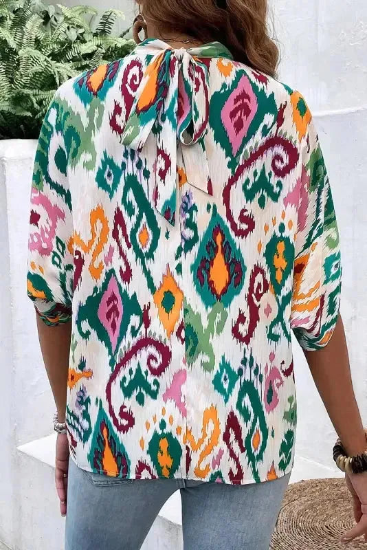 Western Blouse - High Neck Bat Sleeve