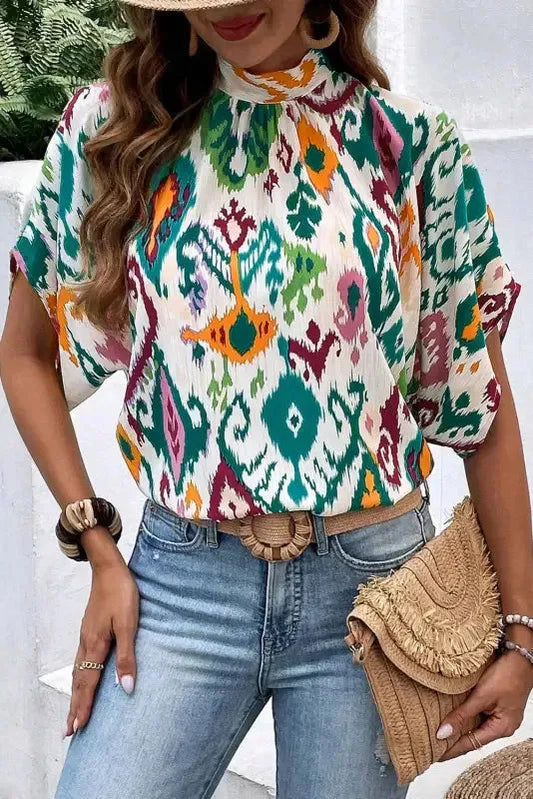 Western Blouse - High Neck Bat Sleeve