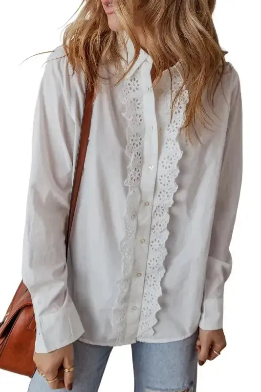 White Lace Crochet Trim Shirt