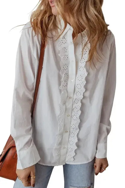 White Lace Crochet Trim Shirt